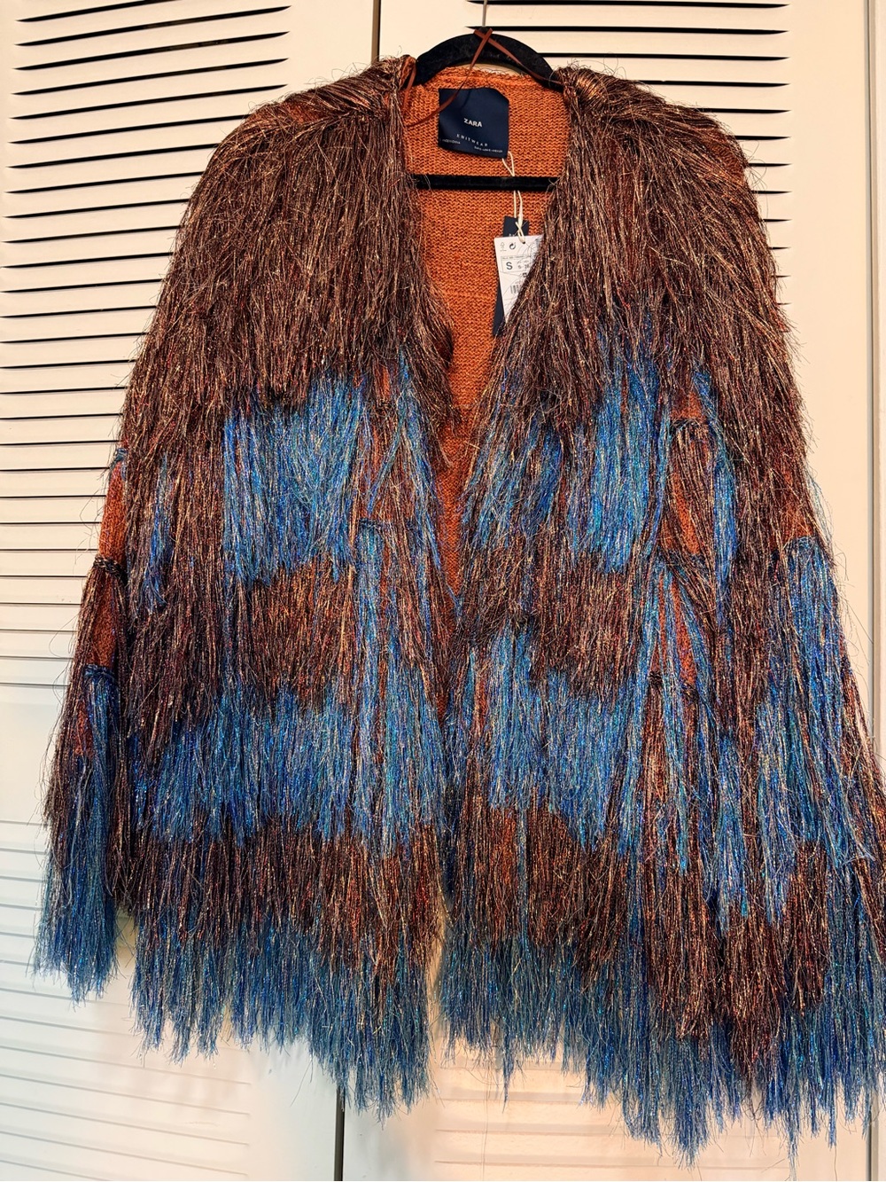 Zara Metallic Blue & Copper Tassels, Size S (NWT)